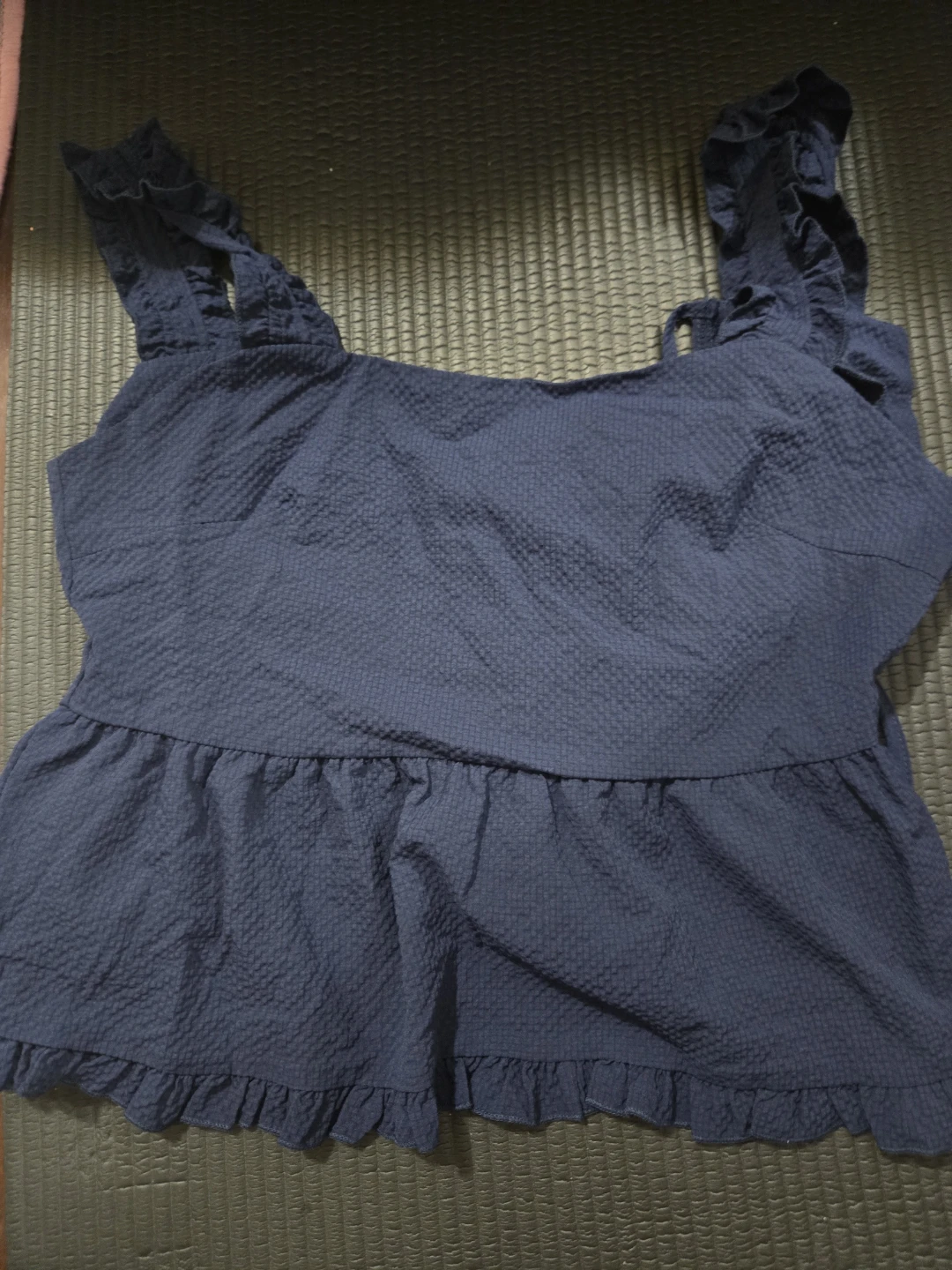 Navy Blue Ruffled Tank Top