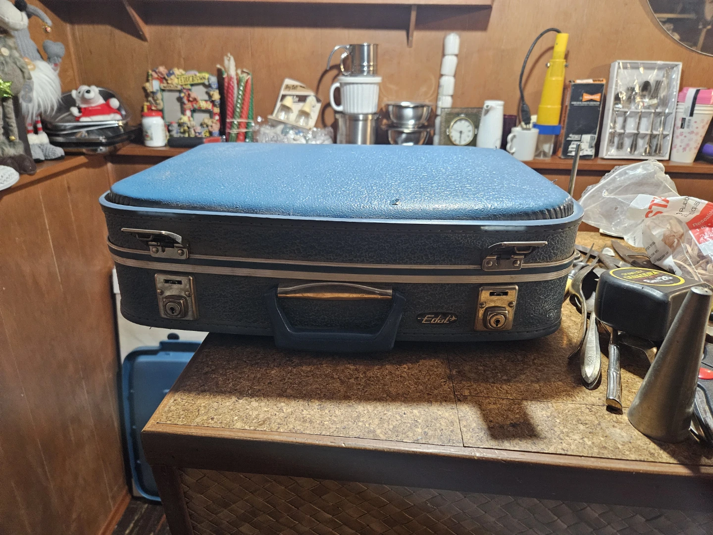 Edal Vintage Blue Luggage Vanity Case with Mirror - photo 3
