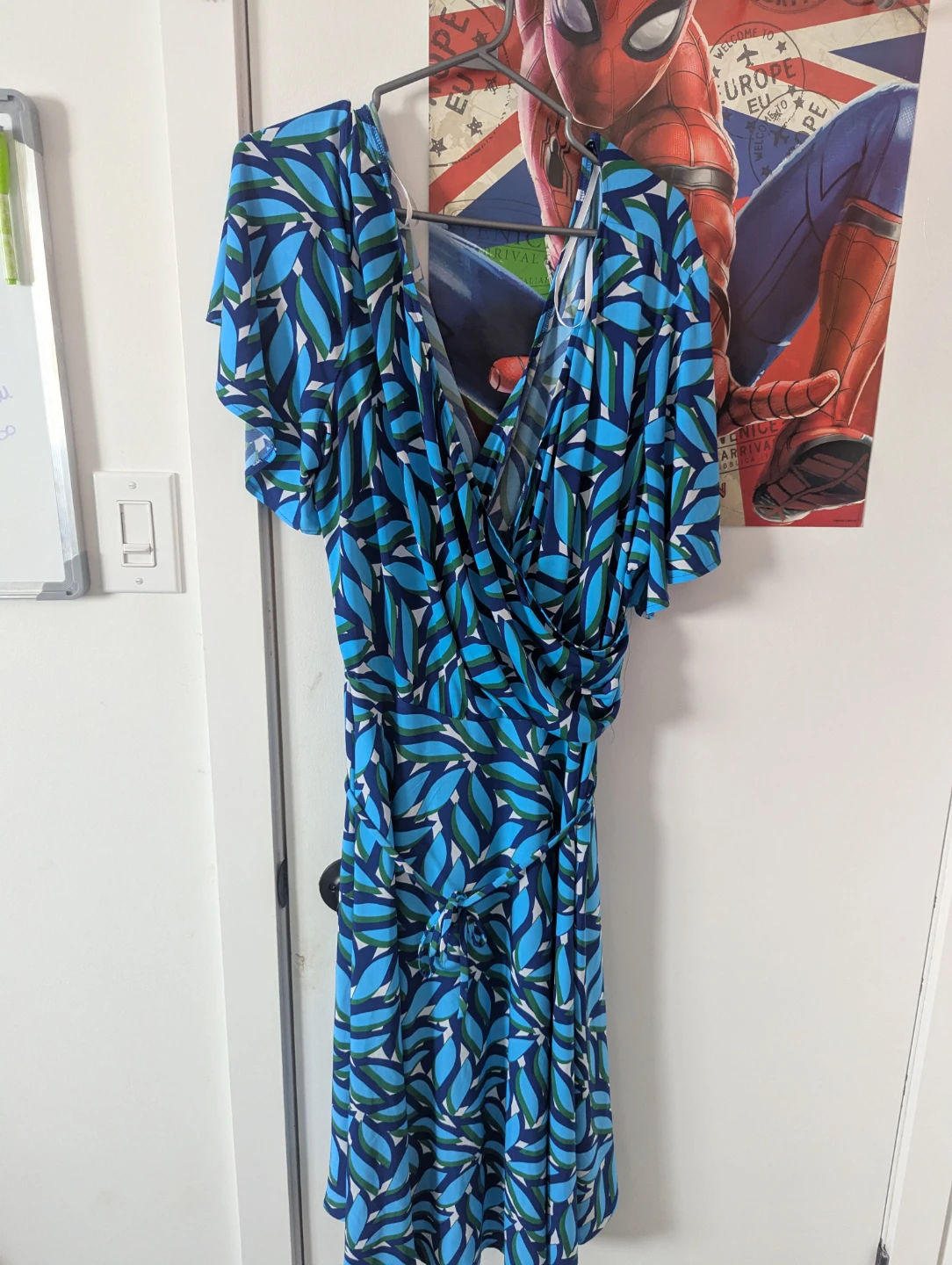 JM Collection Blue Leaf Print Wrap Dress Size 22W