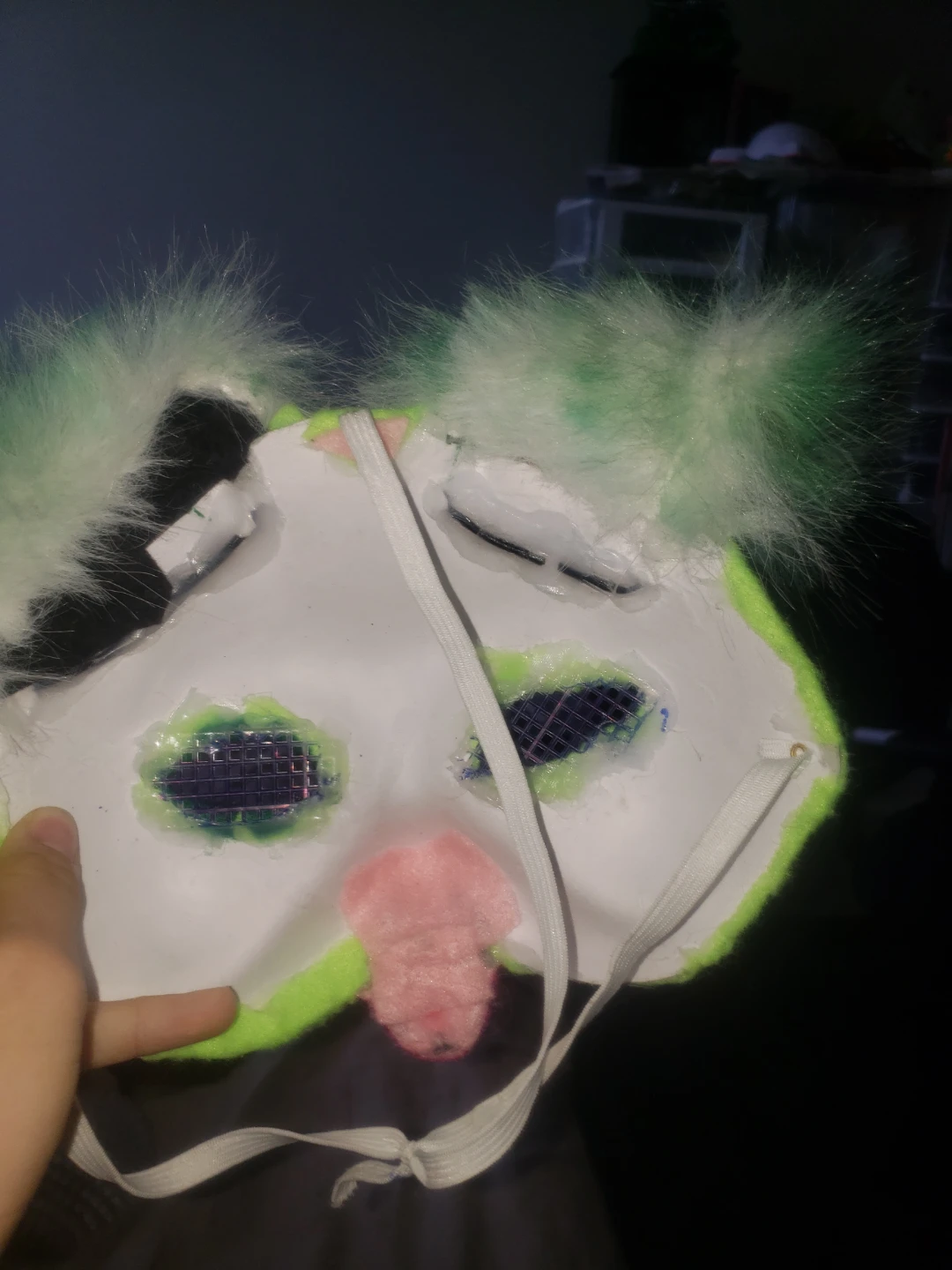 Green Fuzzy Alien cat therian mask - photo 2