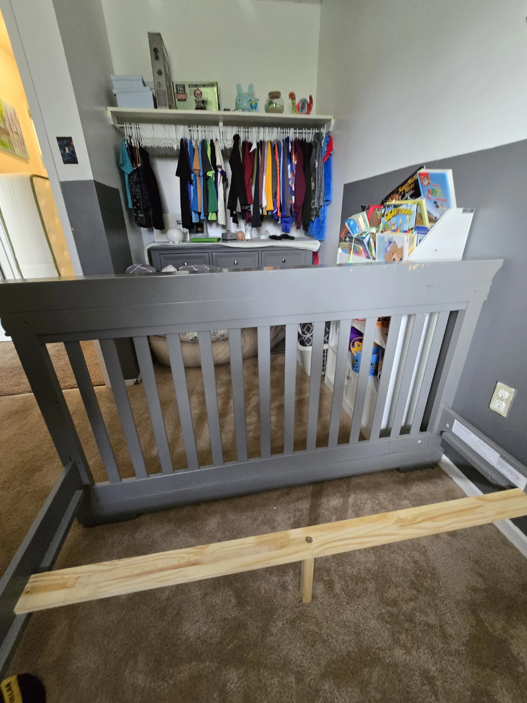 Grey Convertible Crib and Mattress