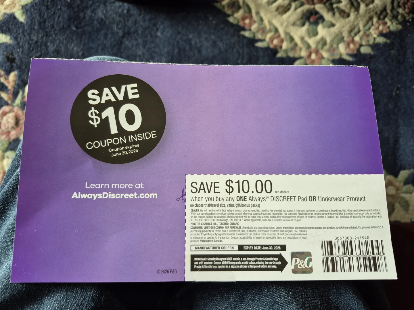 Savings coupon- $10 off.