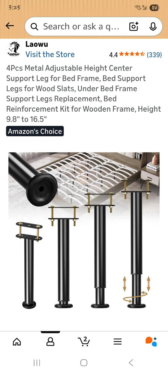 4 Metal Adjustable Bed Frame Support Legs