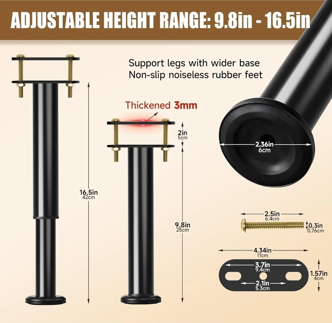 4 Metal Adjustable Bed Frame Support Legs - photo 2