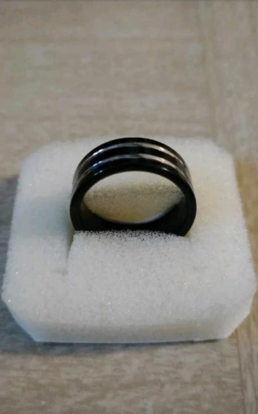 Men's Ring - Black Band with Silver Stripes - photo 2