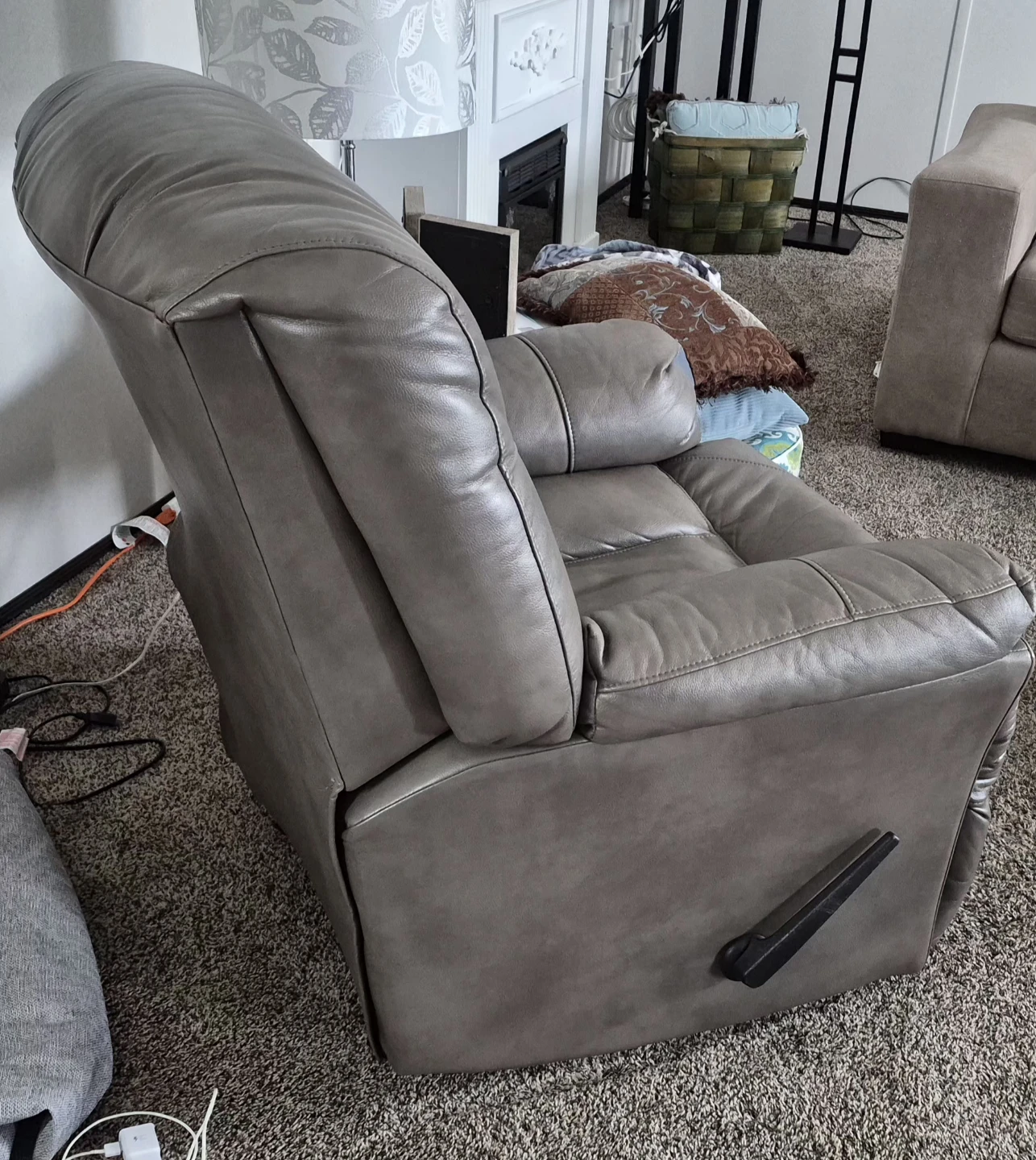 Grey Faux Leather Recliner - photo 2