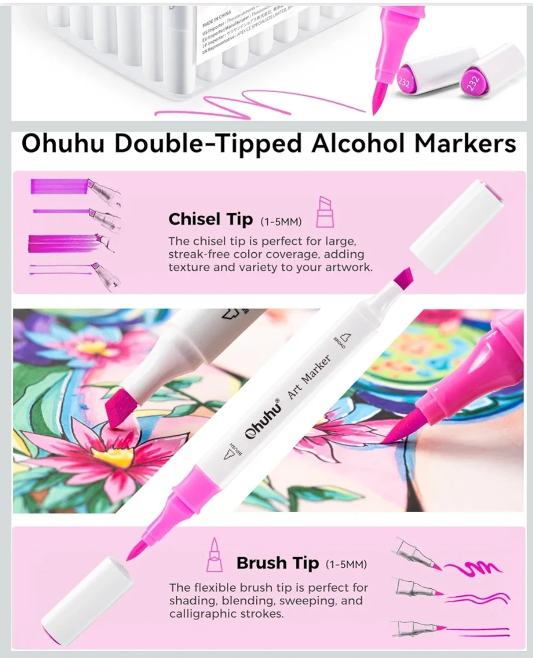 Ohuhu 48 Colors Art Markers Double-Tipped Alcohol Markers - photo 4