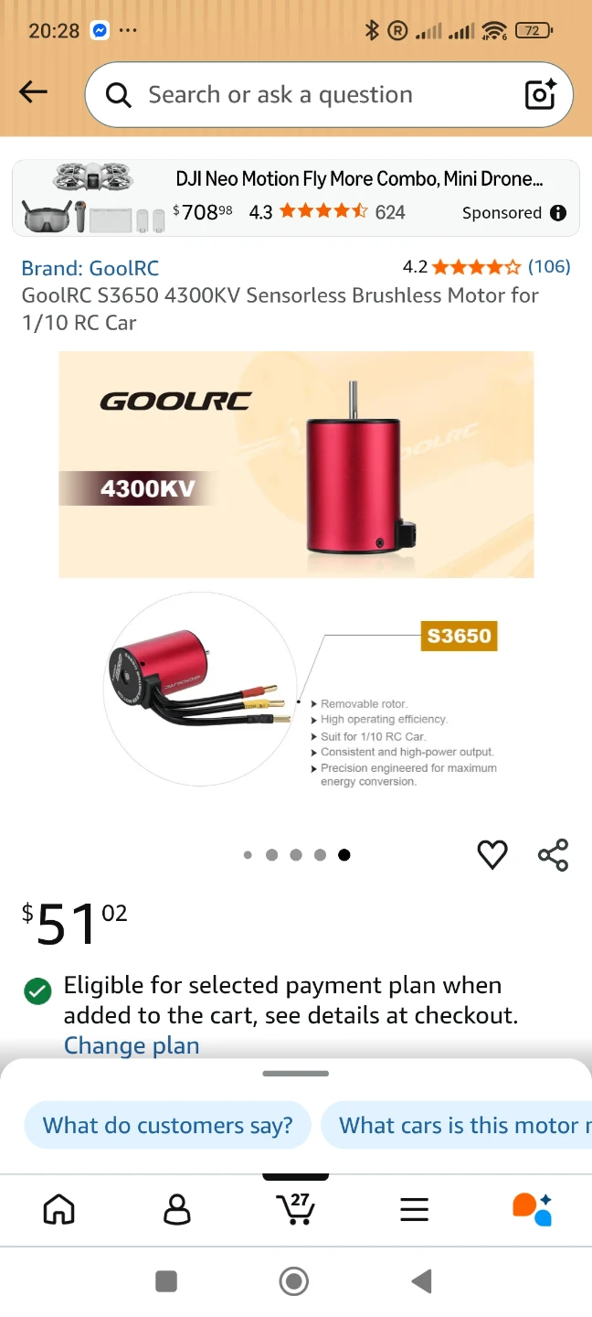 GoolRC 3650 4300KV Brushless Motor and ESC Combo for 1/10 RC Car - photo 5