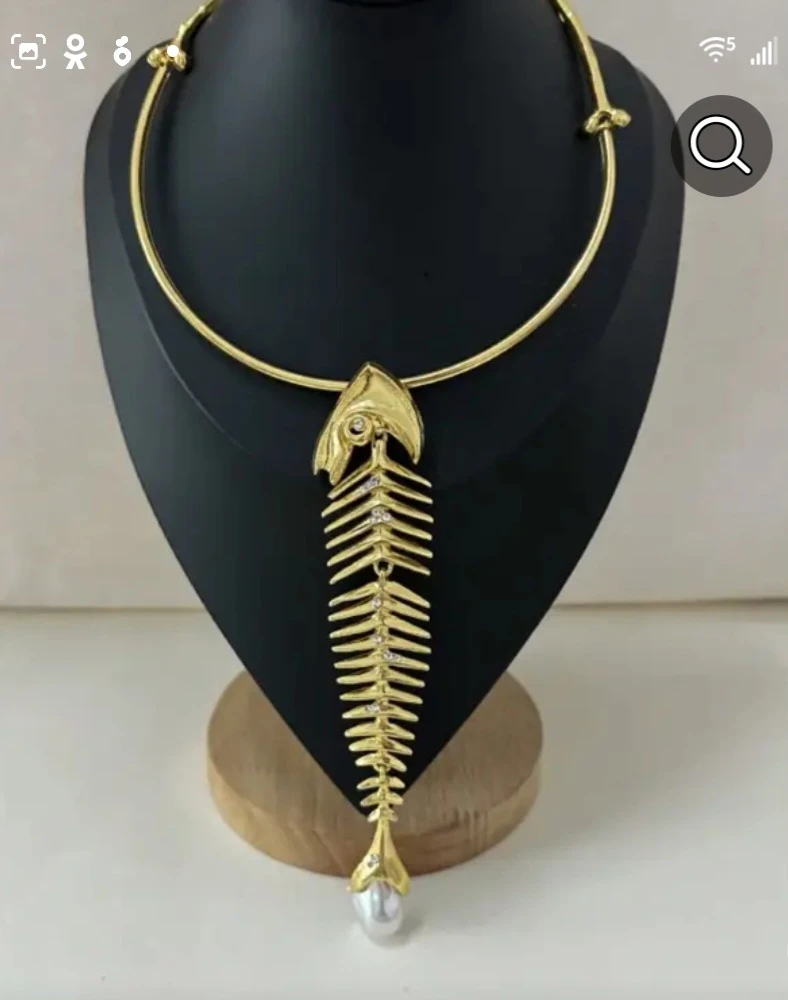 Gold Fishbone Necklace with Pearl - photo 2