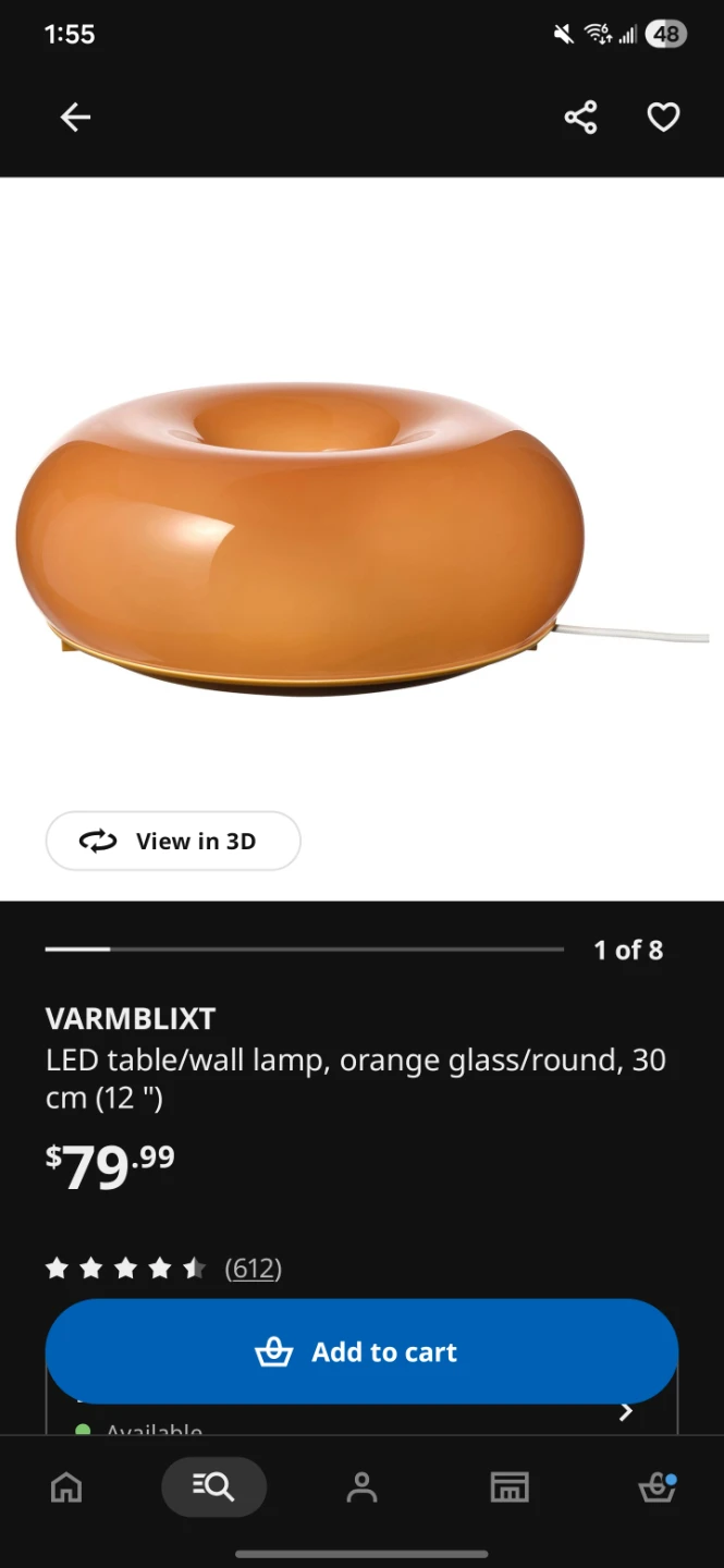 VARMLIXT LED Table/Wall Lamp - Orange Glass, 30cm - photo 3
