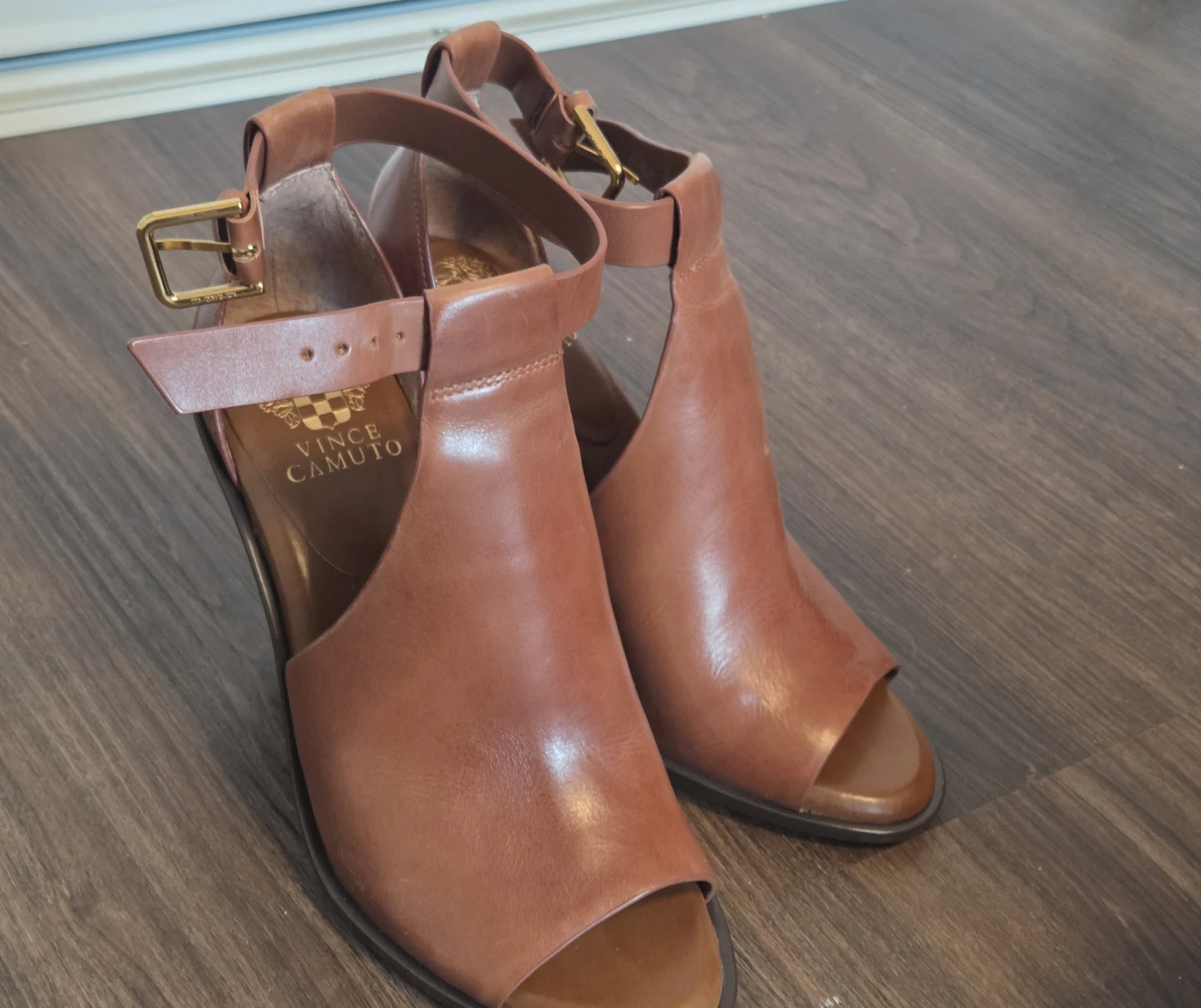 Vince Camuto Brown Leather Heels with Ankle Strap