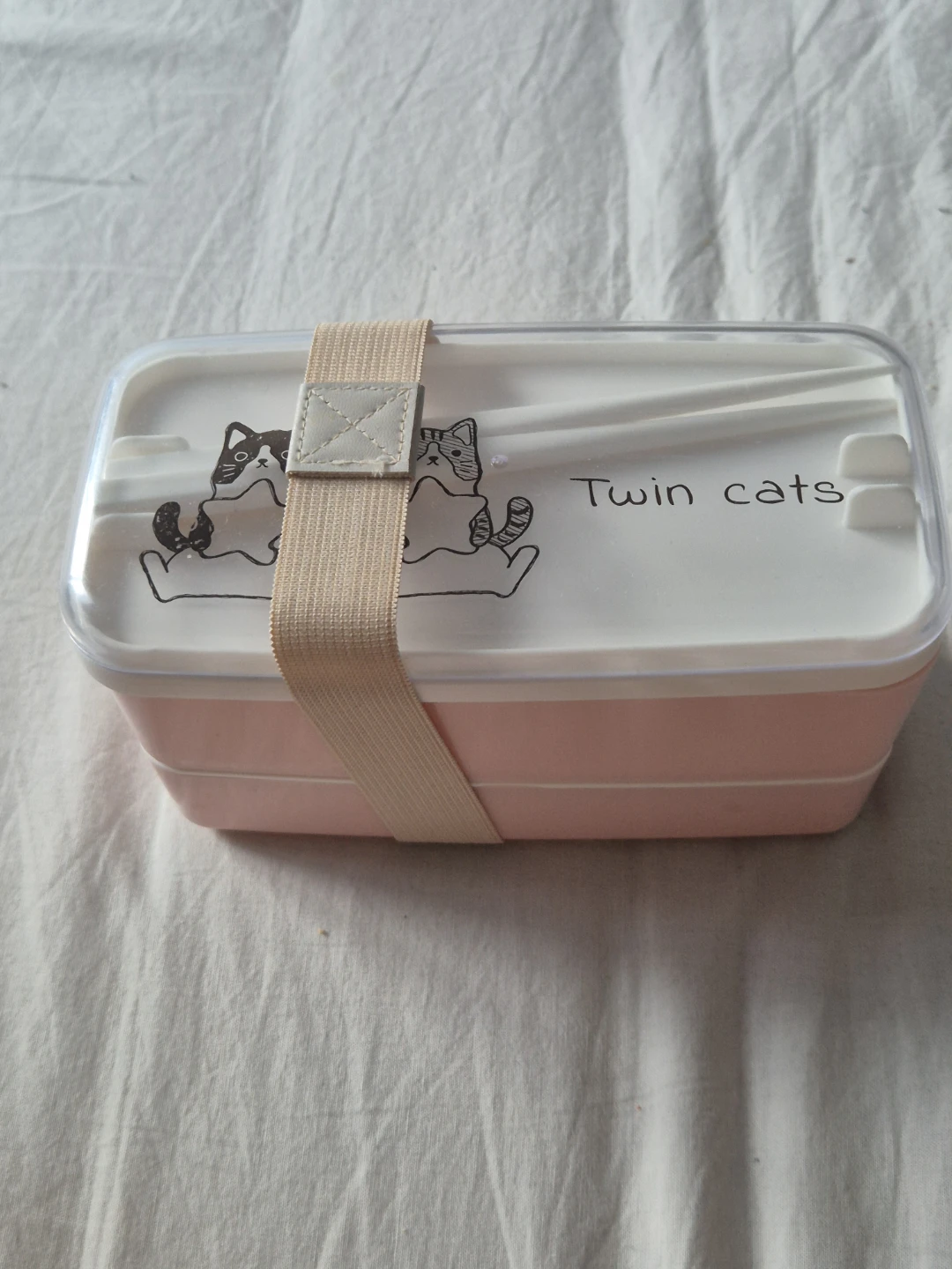 Twin Cats 2 tier Bento Box Lunch Container with Chopsticks