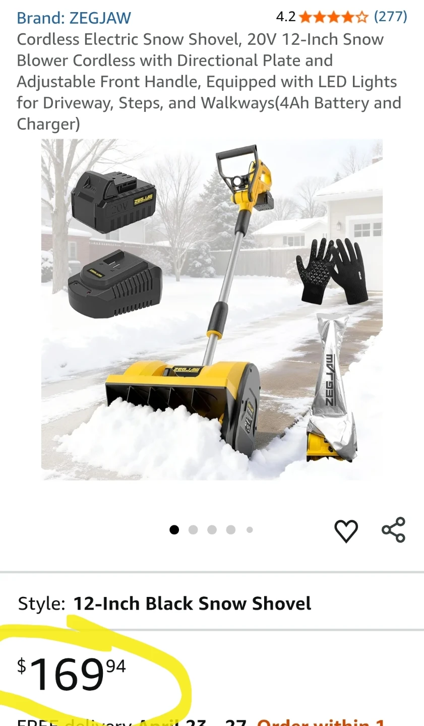 20V 12" Cordless Snow Shovel & Blower – LED Lights + 4Ah Battery - photo 2