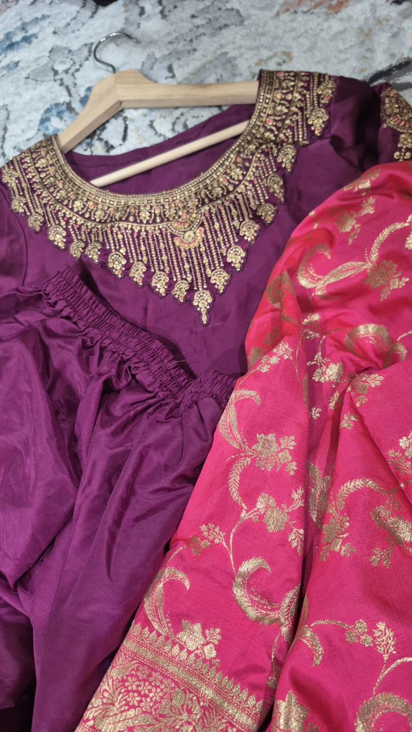 Purple and pink embroidered salwar kameez with dupatta - photo 4