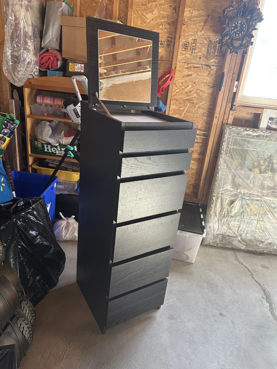 Black 6-Drawer Dresser with Mirror