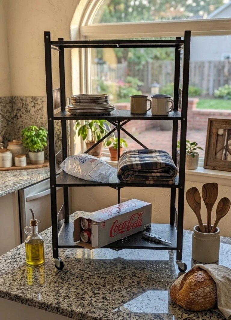 Black 4-Tier Rolling Shelf Unit