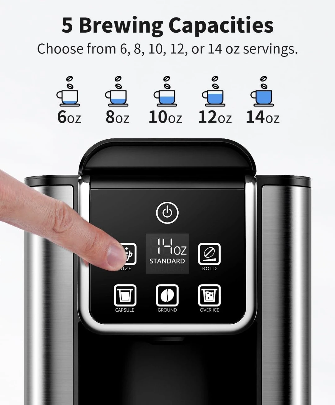 Coffee Maker - Pods & Grounds Compatible, Multiple Sizes