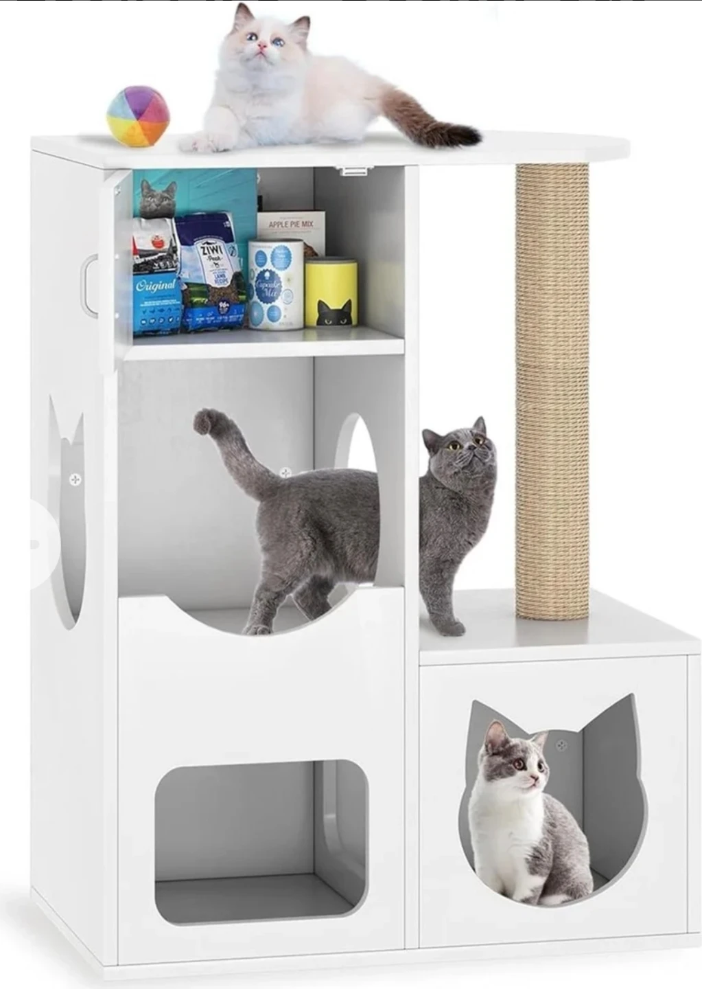 White Cat Tree Condo with Sisal Scratching Post
