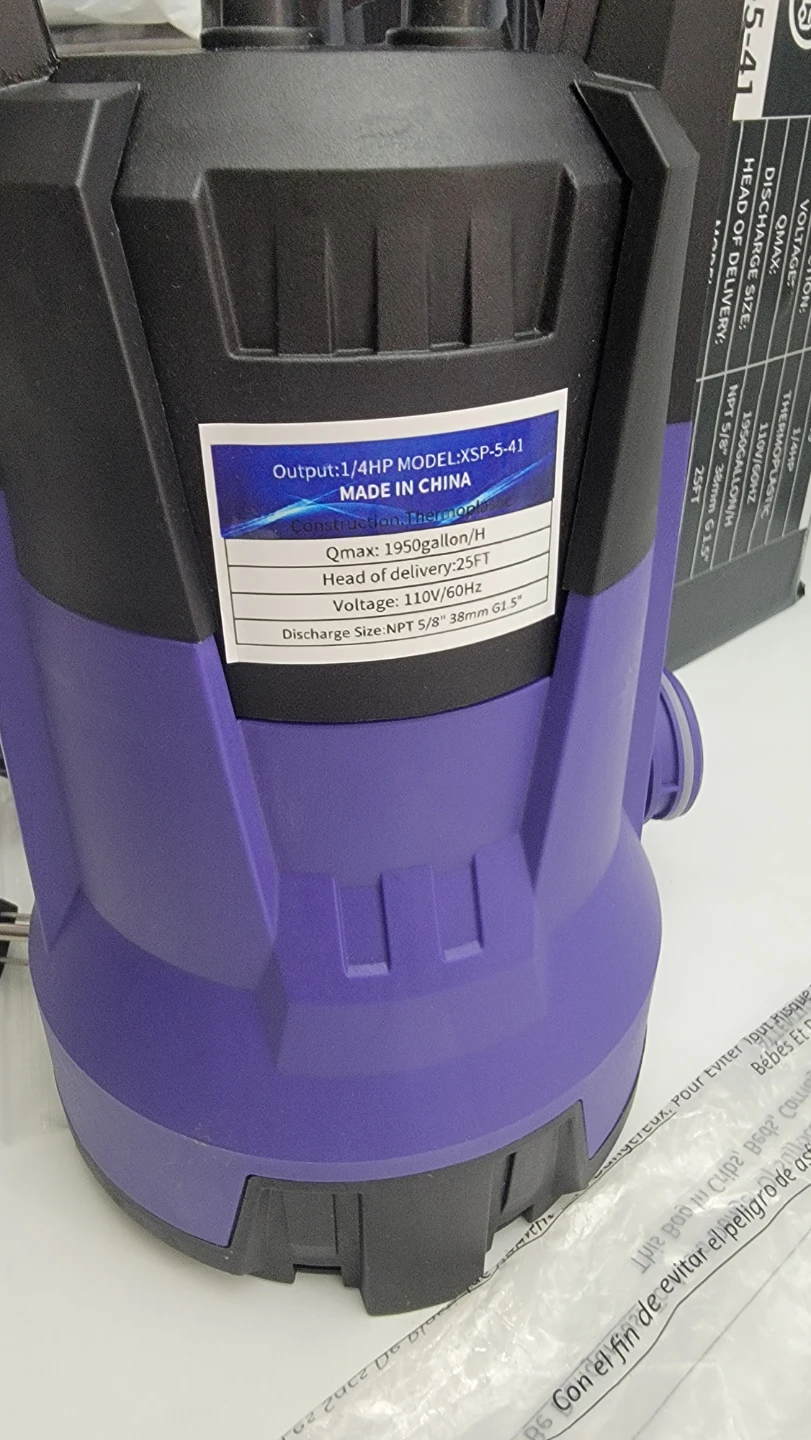 1/4HP Submersible Sump Pump 1950 GPH Utility Water Pump XSP-5-41 - photo 4