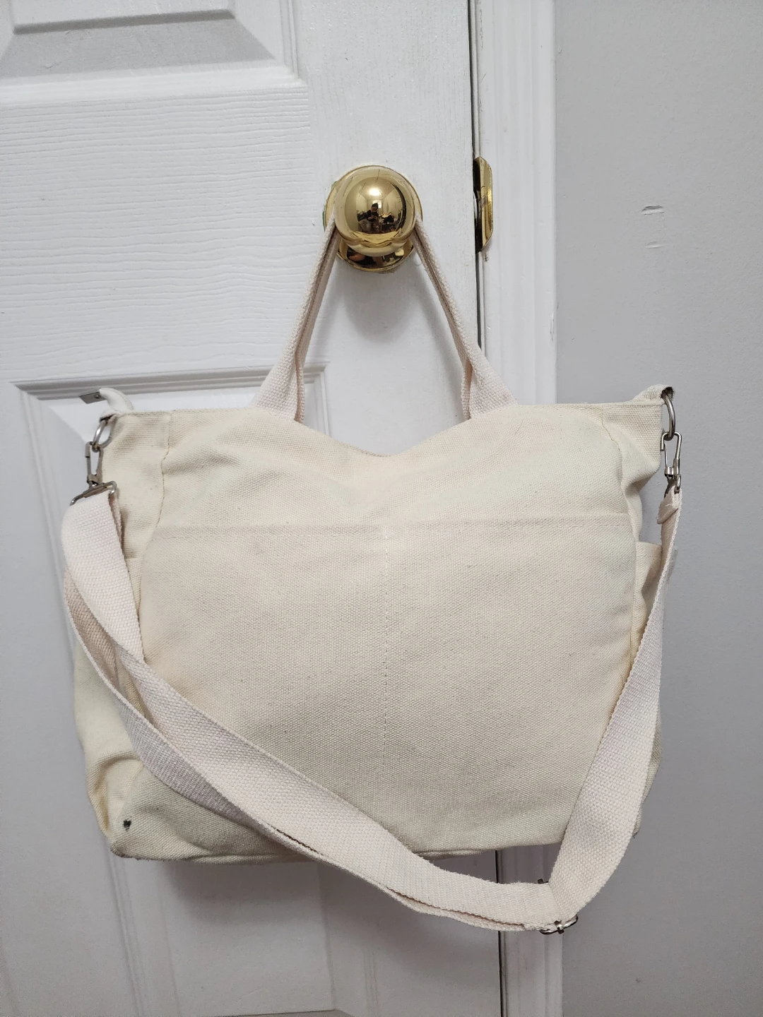 2-Way Cream Canvas Tote Bag - Crossbody & Shoulder Bag
