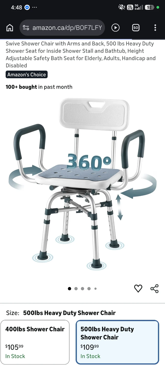 Swivel Shower Chair with Arms and Back