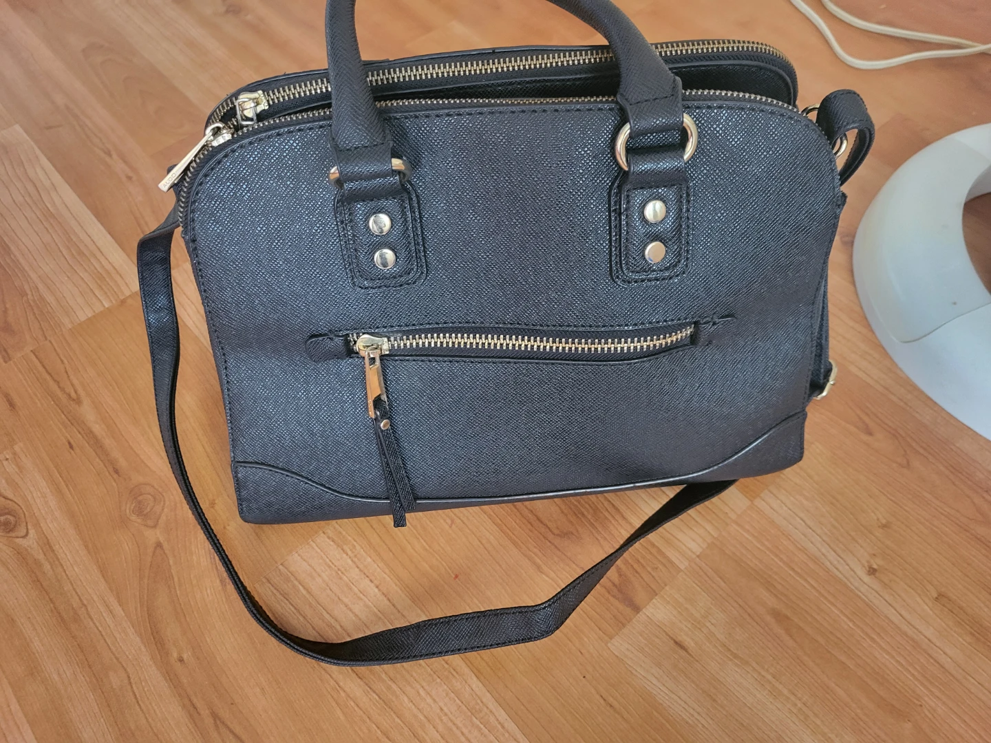 Black Dome Satchel Handbag with Gold Accents - photo 4