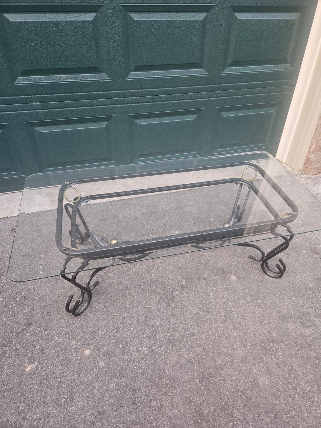 Glass Top Coffee Table with Wrought Iron Base