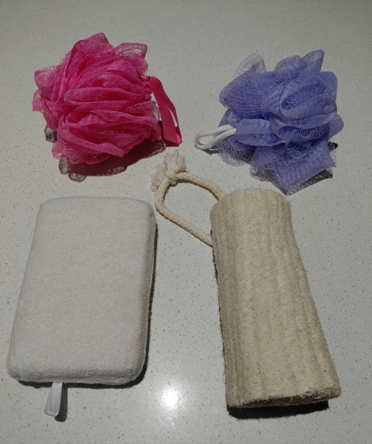 4 Various Bath Poufs and Loofahs