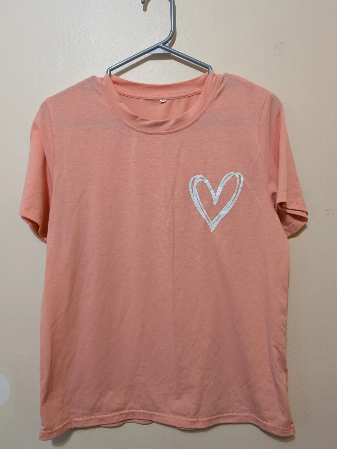 Coral Pink T-Shirt with White Heart Graphic