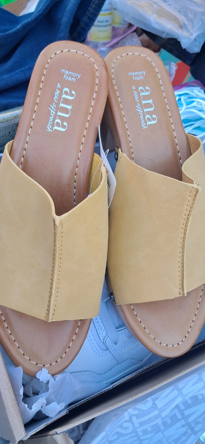 ANA A New Approach Mustard Memory Foam Wedge Sandals