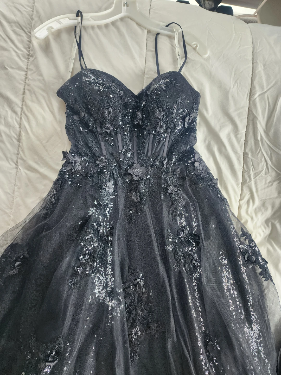 Women's Black Tulle Sequined Formal Gown