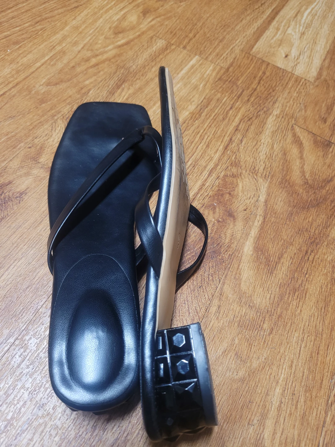 Black Square Toe Thong Sandals