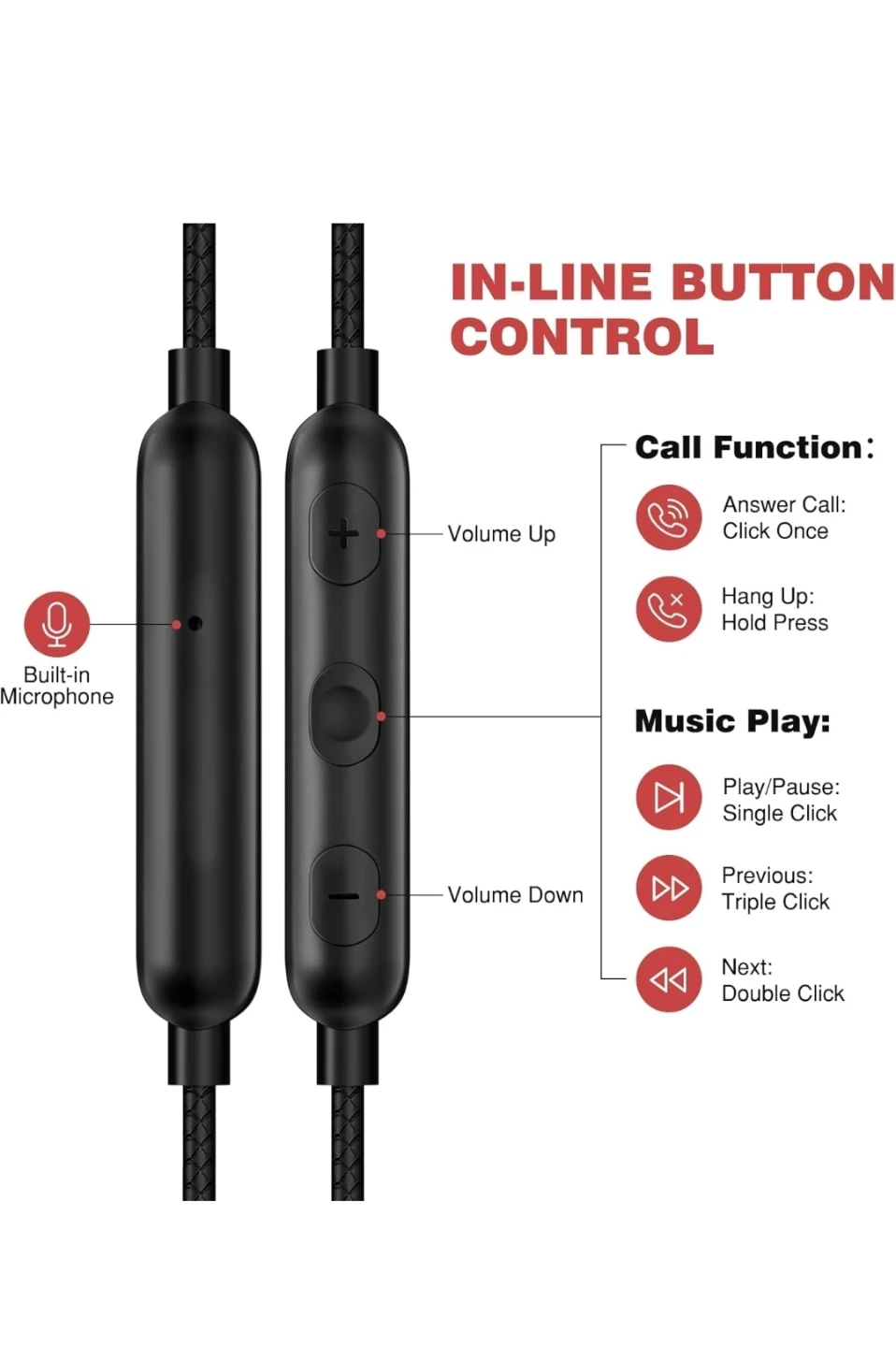 Noise Cancelling, 1.8m /5.9 ft Wired microphone earbuds - photo 2