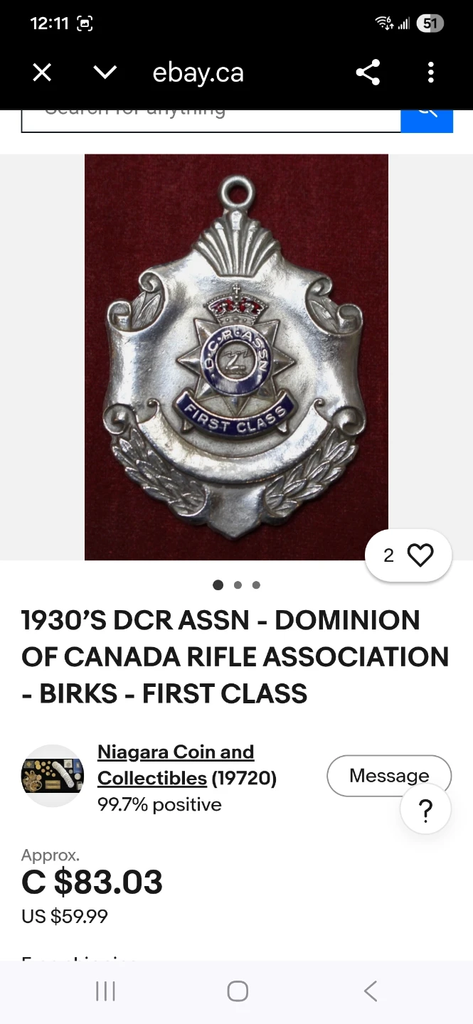 1930's DCR Assn Dominion of Canada Rifle Association Medal - photo 2