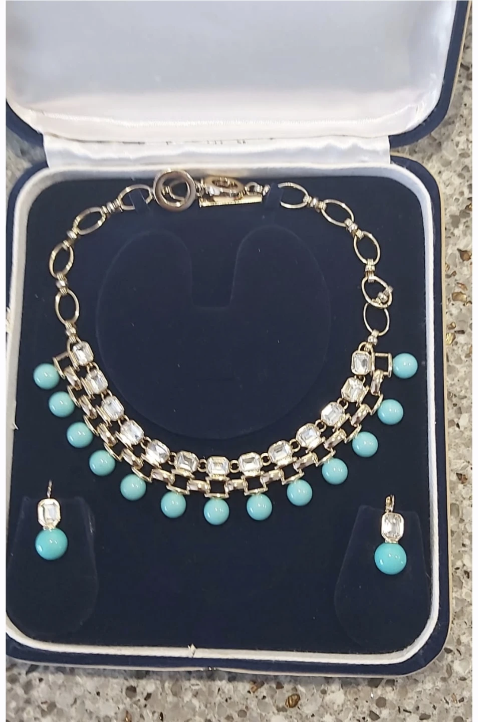 Gold-tone Necklace and Earring Set with Turquoise and Crystals
