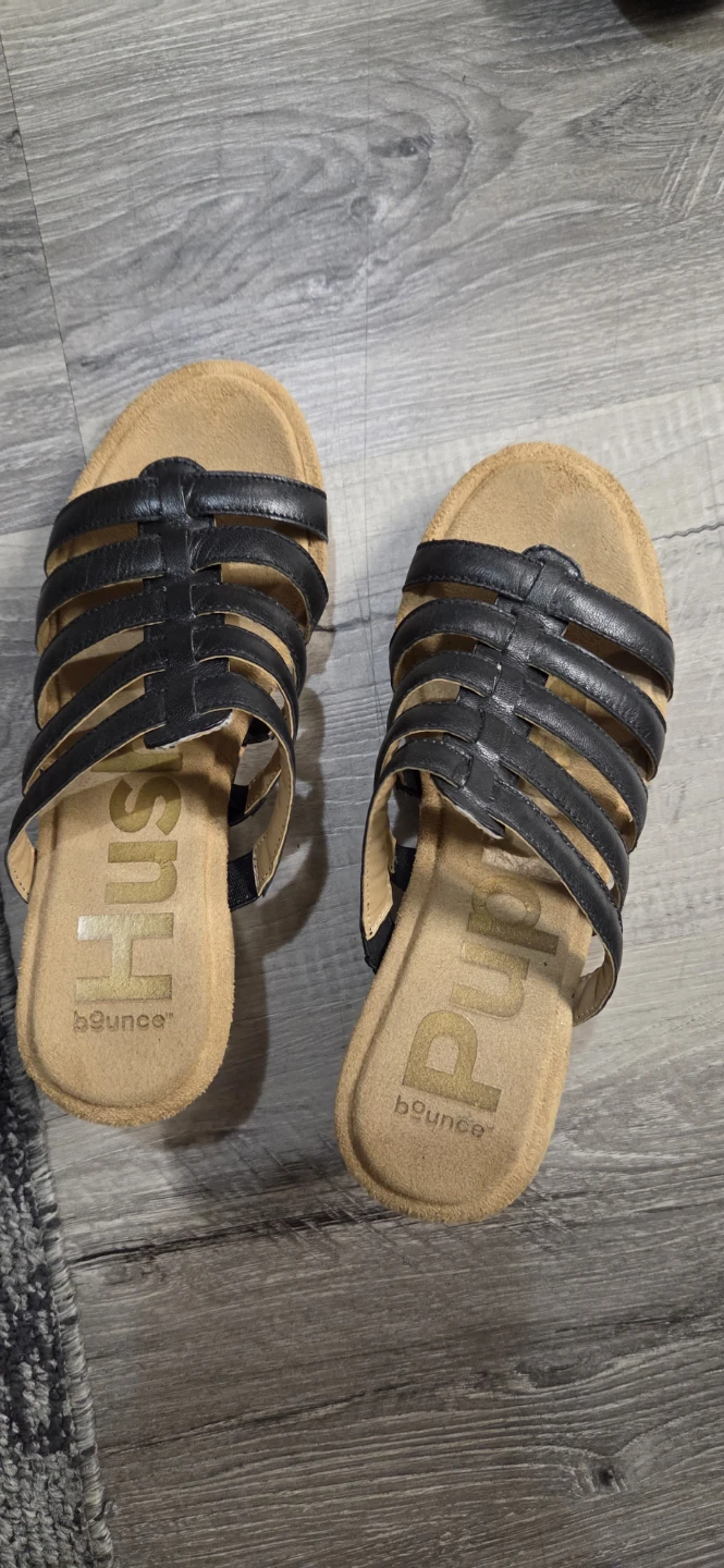 Hush Puppies Black Wedge Sandals, Size-6