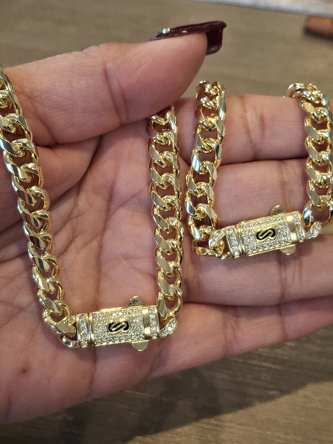 Gold Chain Necklace with 'S' Monogram Clasp