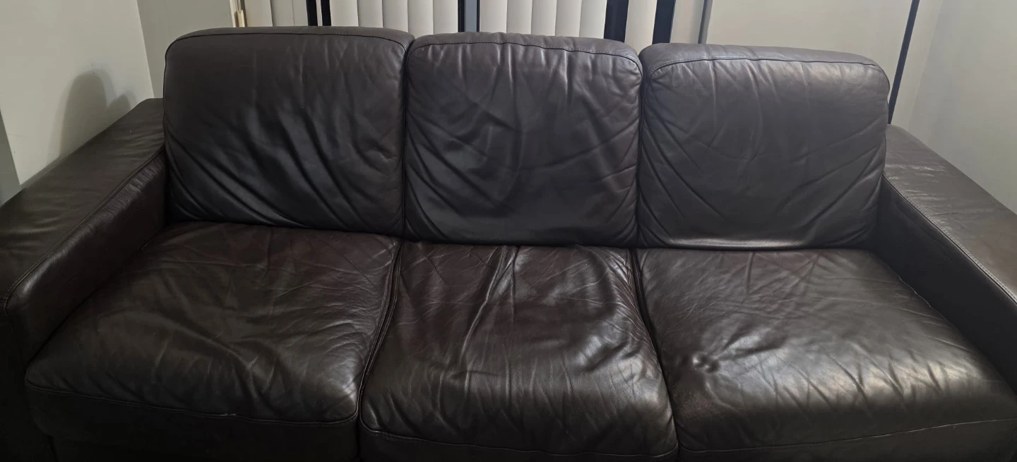 Dark Brown Leather 3-Seater Sofa - photo 2