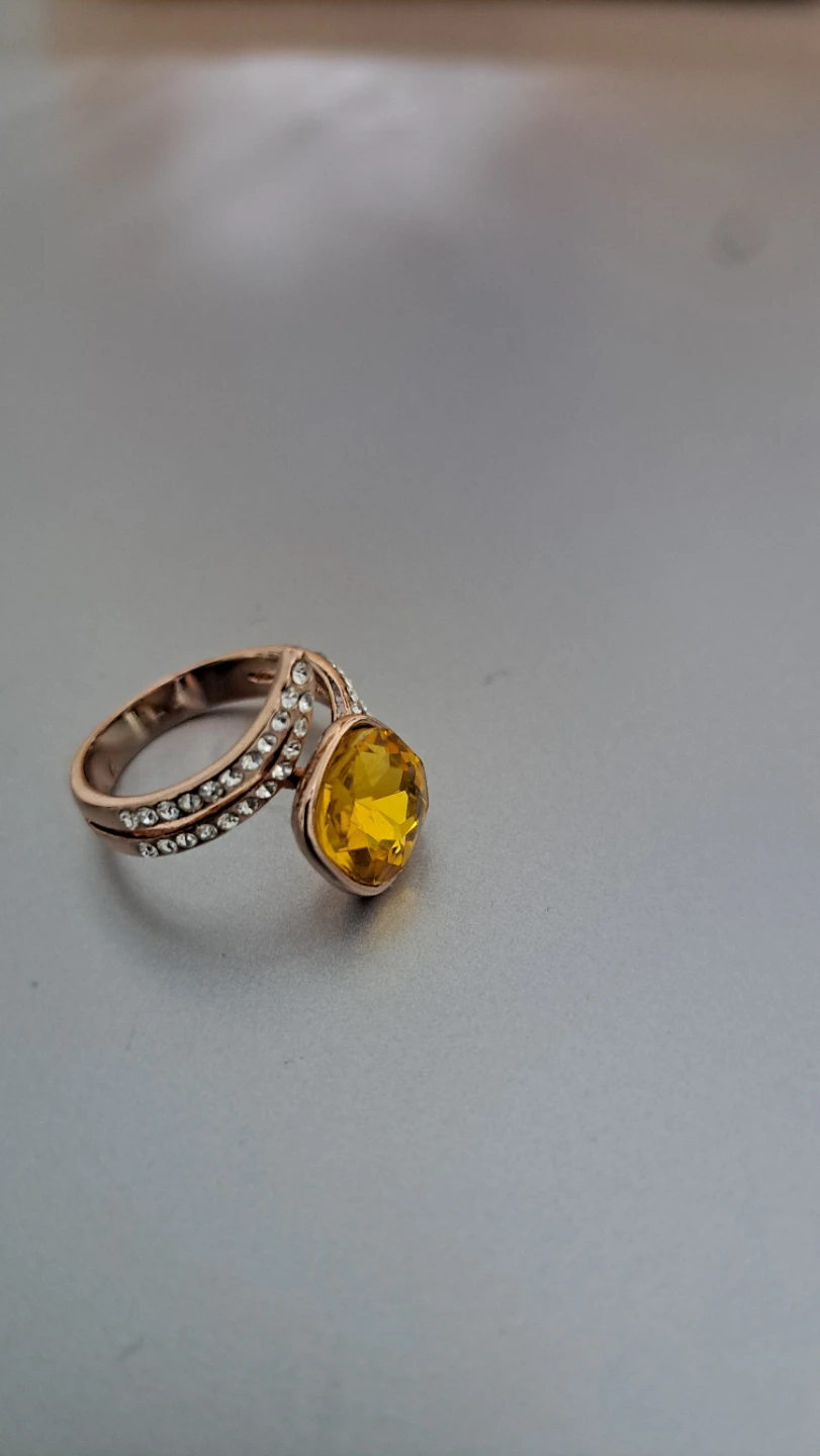Rose Gold Tone Ring with Yellow Stone and Rhinestones - photo 2