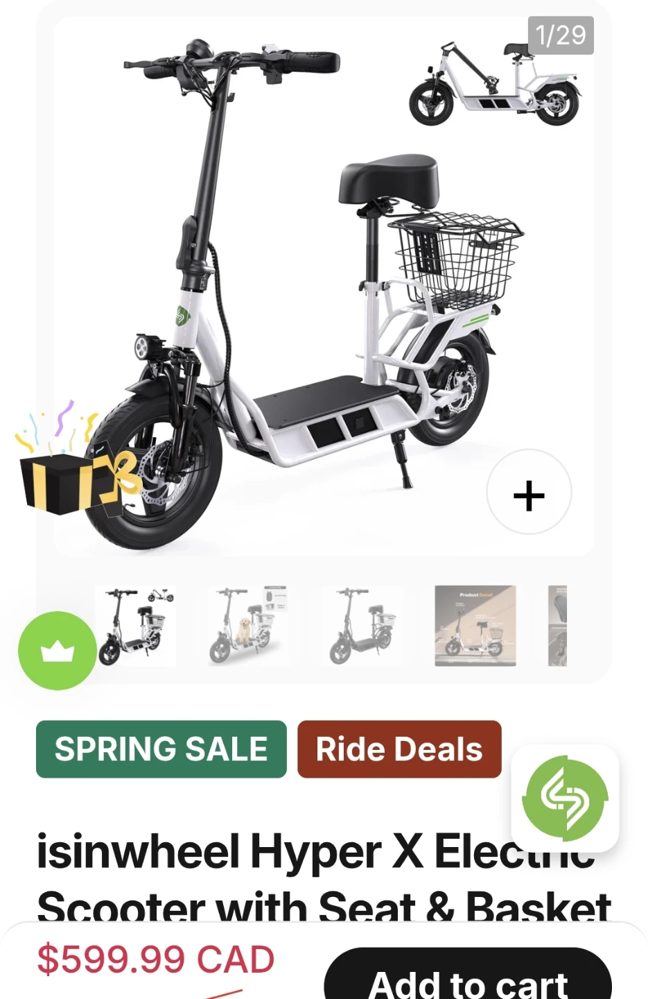 Wisper Hyper X Electric Scooter with Seat & Basket