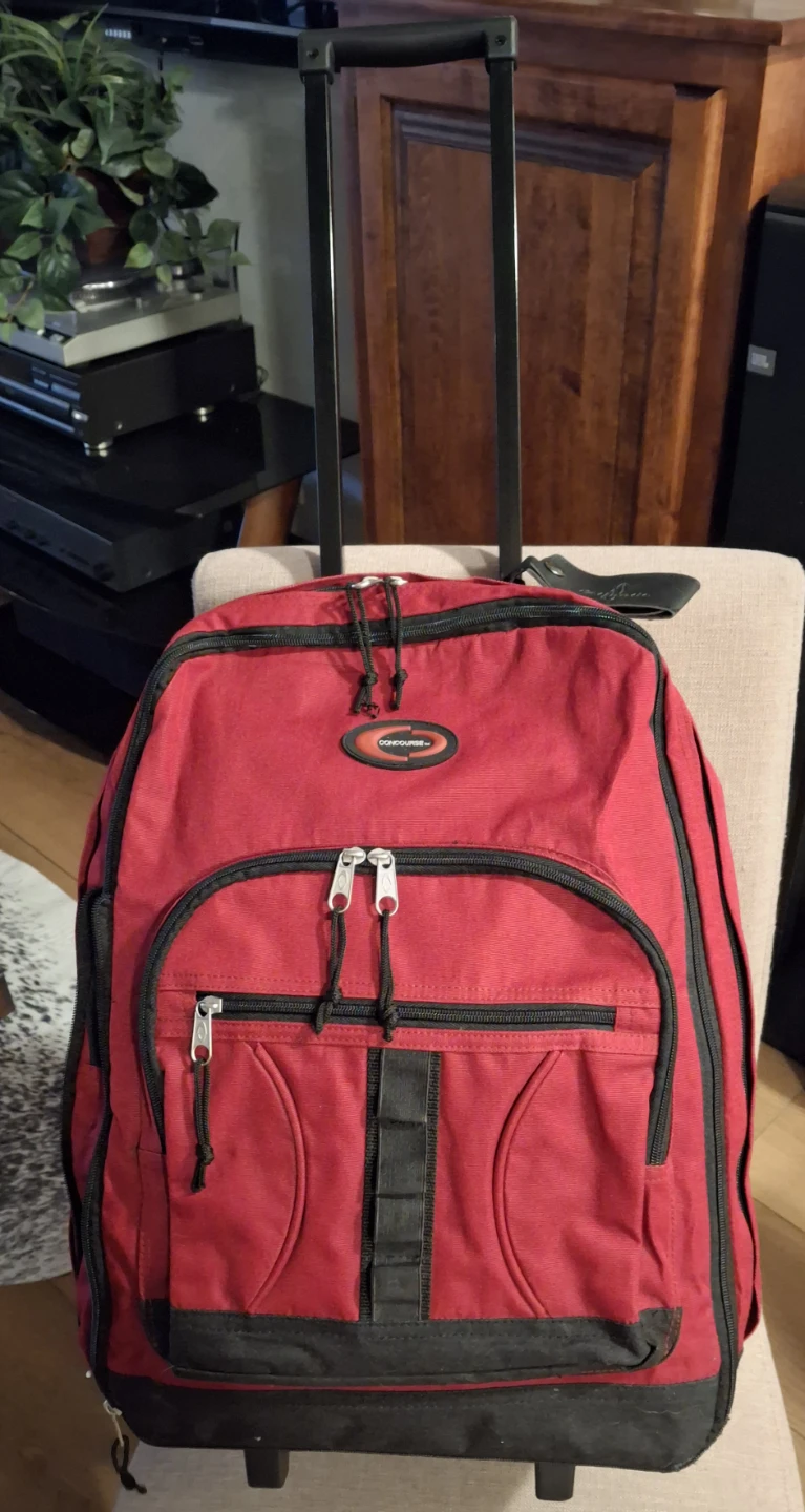 CONCOURSE Red Rolling Backpack Luggage