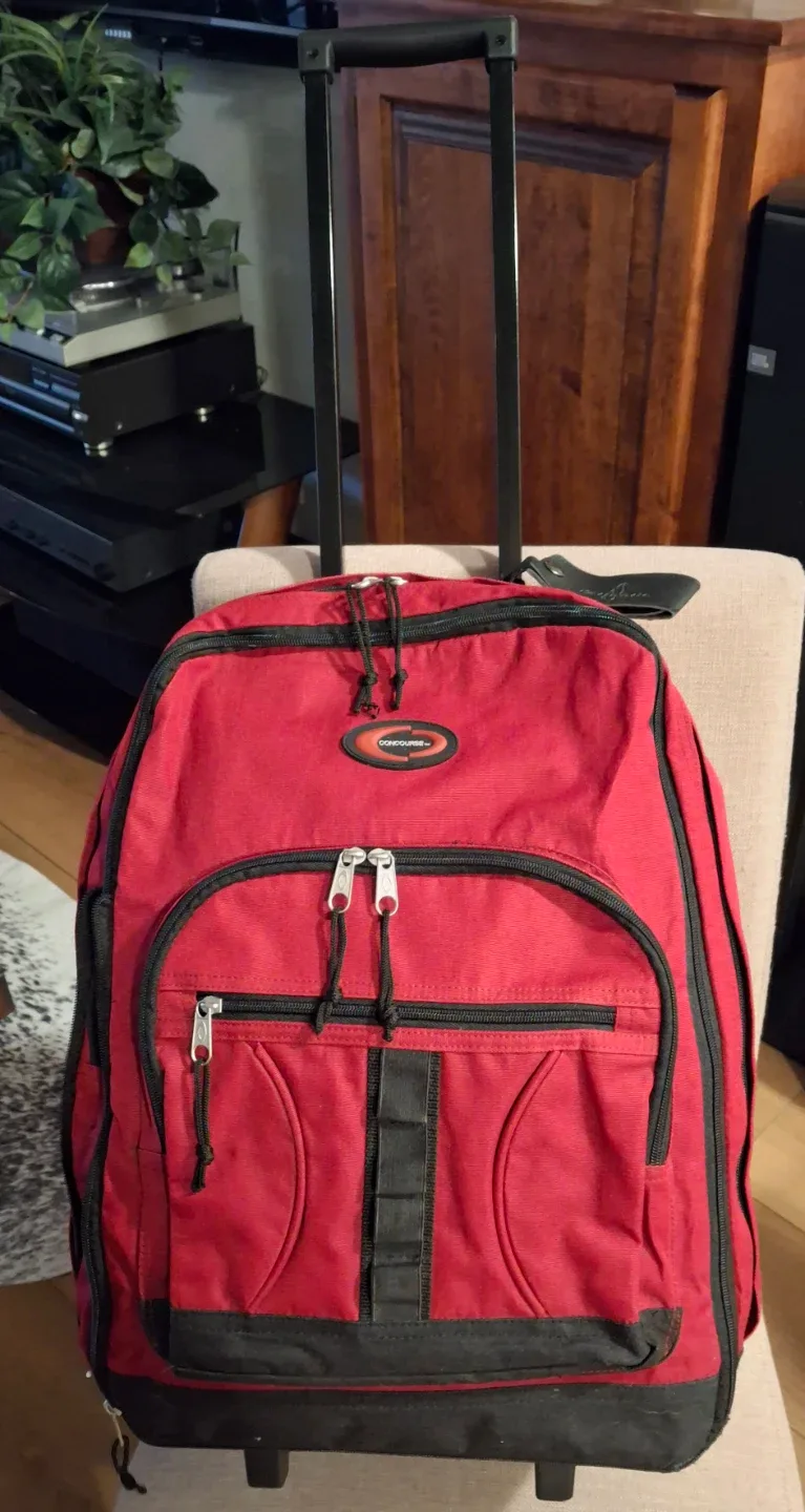 CONCOURSE Red Rolling Backpack Luggage