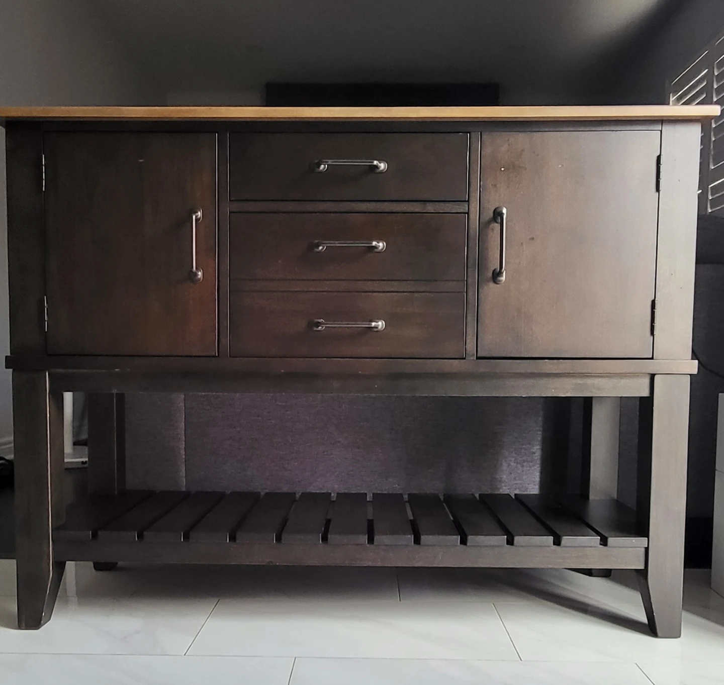 Dark Wood Kitchen Island / Buffet with Light Wood Top - photo 3