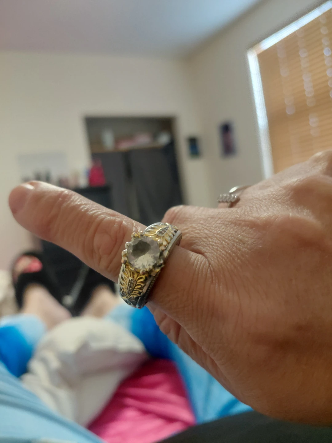 Gold and Silver Tone Ring with Clear Stone