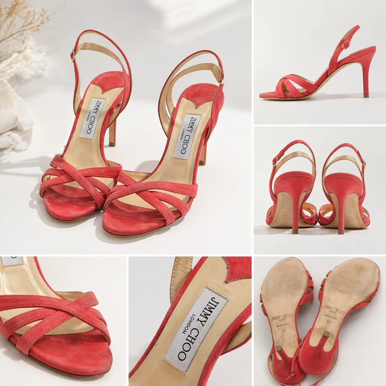 Jimmy Choo Red Suede Strappy Heels - Size 37