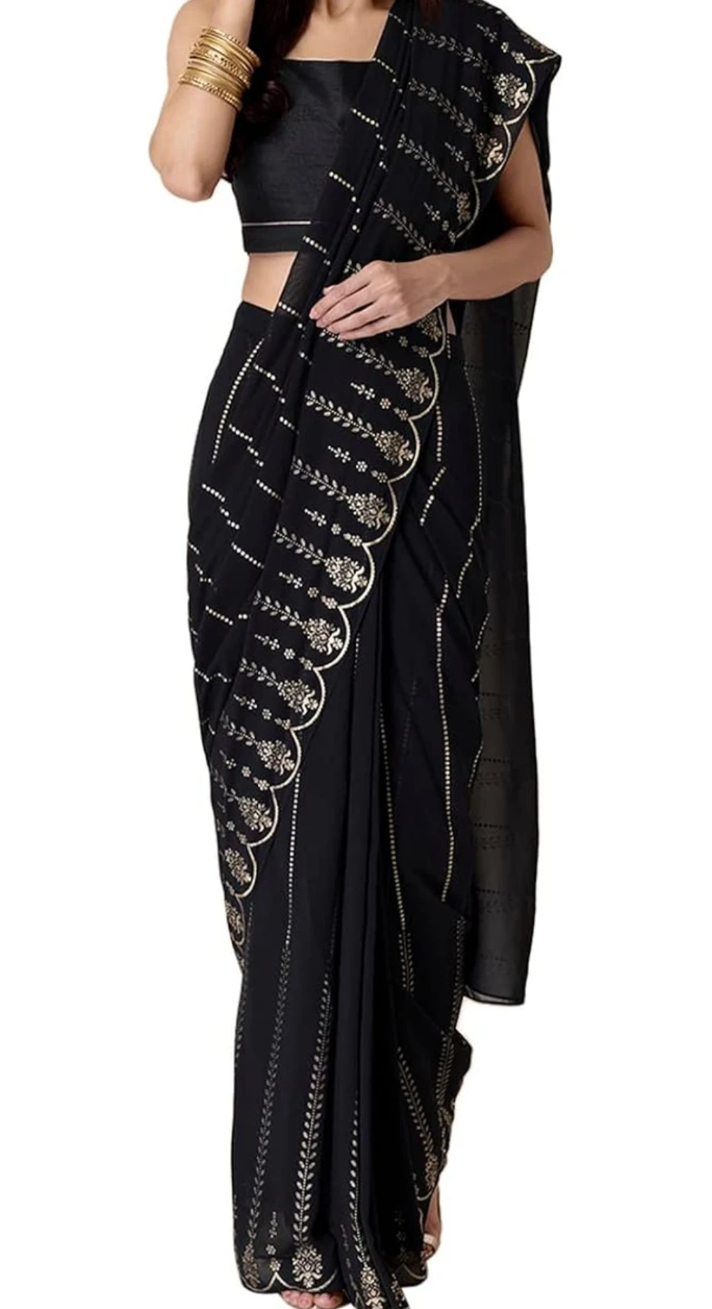 Black Saree with Gold Embellishments
