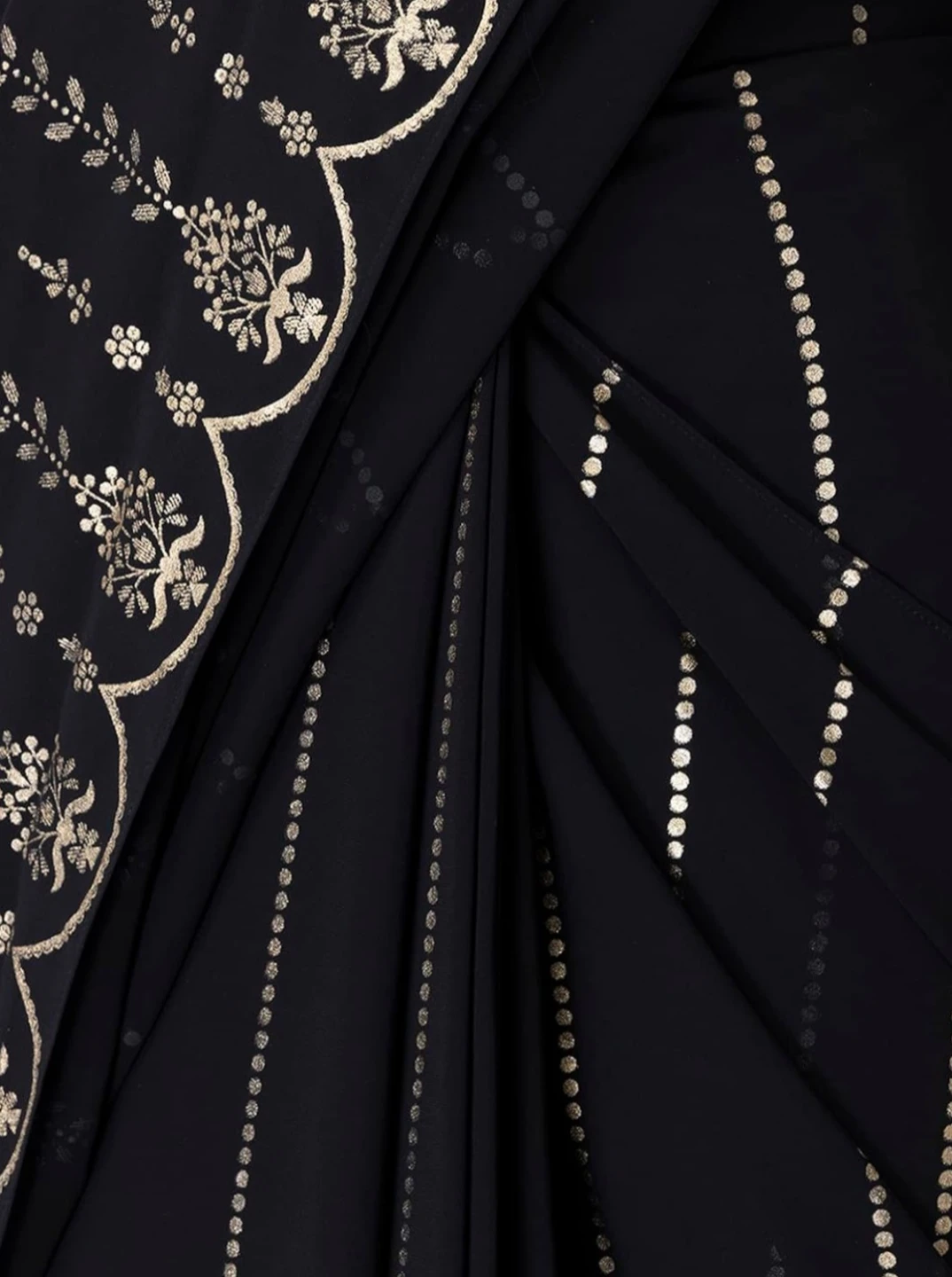 Black Saree with Gold Embellishments - photo 2