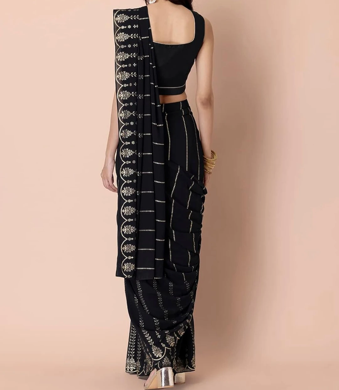 Black Saree with Gold Embellishments - photo 3