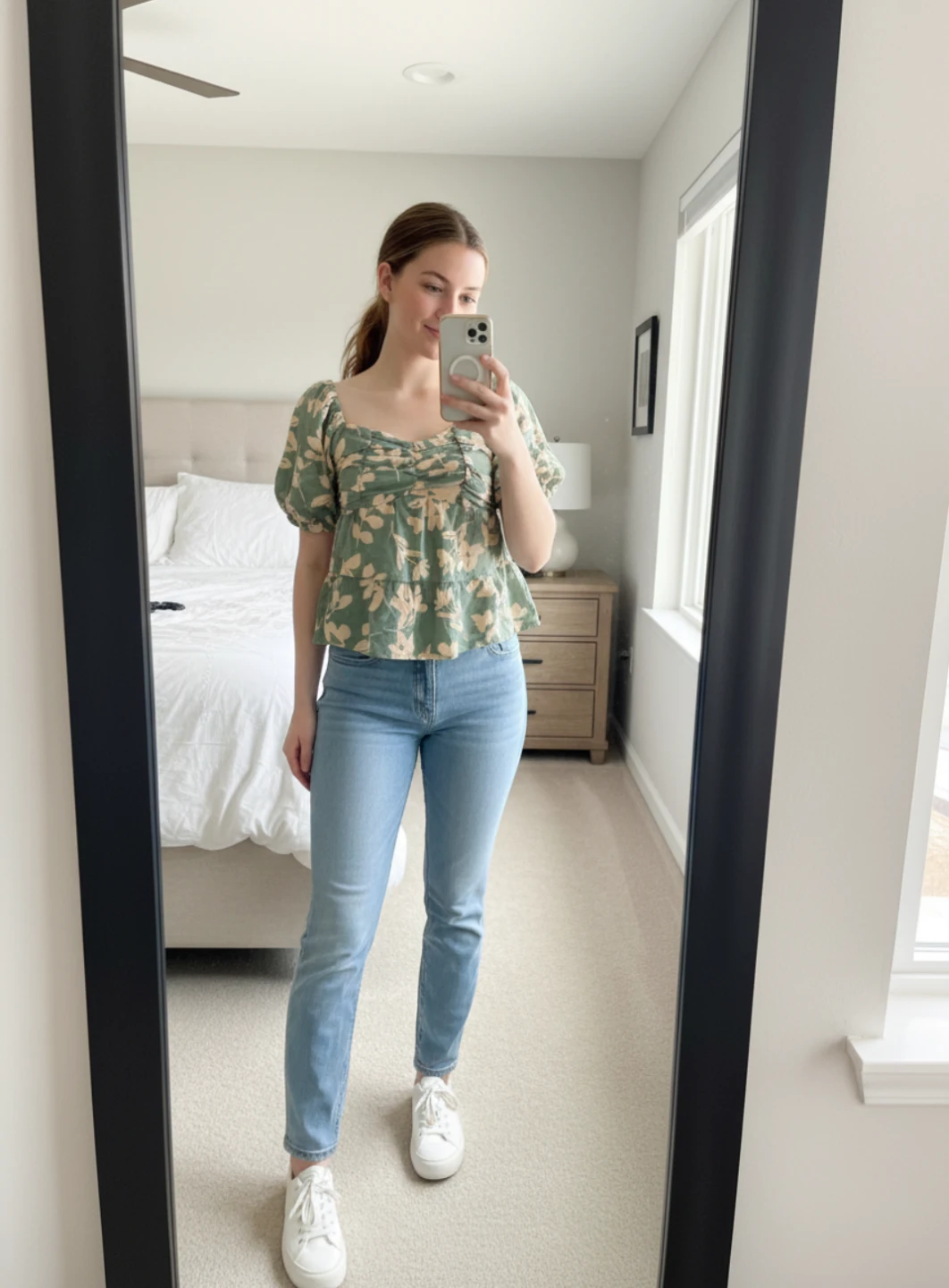 Green Floral Peplum Blouse size S