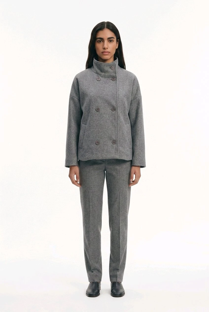 Women's Grey Double-Breasted Jacket